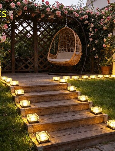  6 stk. store utendørs solcelledrevne vanntette stilys av glass i murstein, dekorative LED-lamper for hage, gårdsplass, plen, sti, villa, gård, terrasse, trapper – sommerlig stemningsbelysning for