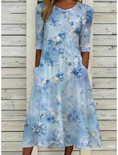  Mulheres Vestido midi Vestido da bainha Vestido T shirt Vestido A Line Vestido de verão Férias Casual Boho Diário Vestido de verão vestido de primavera Normal Floral Gráfico Manga Curta Gola Redonda