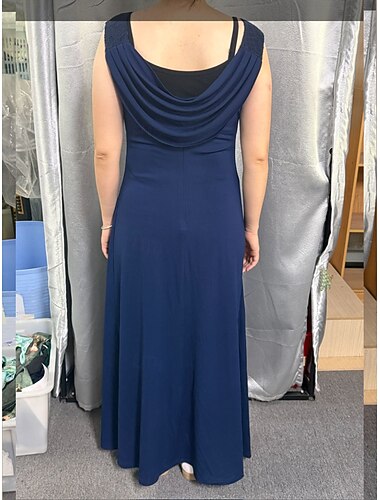  女性用 マキシドレス A ラインドレス エレガント パーティー カクテルパーティー フリル レース レギュラー 純色 ノースリーブ クルーネック ネイビーブルー