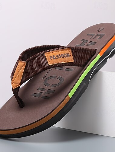 Bruine teenslippers voor heren, lichtgewicht casual strandschoenen, comfortabele schoenen in eiland- en cruisestijl, perfect voor bij het zwembad, op vakantie en zomerse buitenactiviteiten.