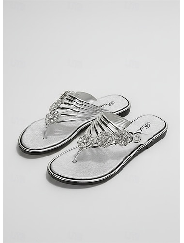  damskie sandały wsuwane ze złotymi zdobieniami ze strasu, stylowe płaskie buty letnie na plażę, na co dzień i na wakacje