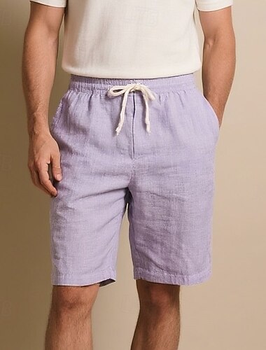  Hombre Pantalones cortos de lino Color sólido Longitud de la rodilla Exterior Casual Diario Vacaciones Estilo Étnico Azul vaquero CaquiA Rígido