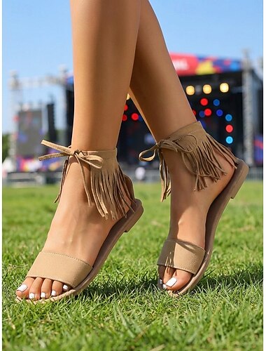  Női Vakáció zenei fesztivál Bojtok Lapos Kerek orrú Csehország Szabadság Bőrutánzat Fűzős Fekete Barna Bézs