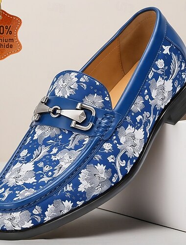  Férfi Divat Alkalmi Esküvő Üdülőhelyi esték Bőr Olasz teljes kiőrlésű marhabőr Kényelmes Csúszásmentes Bebújós Kék Minden évszak