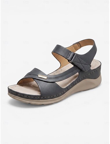  Per donna Casuale Quotidiano Abbigliamento casual Metallo Zeppa Punta aperta Casual Comfort Finta Pelle Velcro Tessuto almond Nero Verde Chiaro