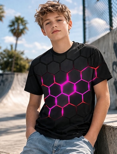  Pojkar 3D Grafisk Geometrisk T-shirt Kortärmad 3D-tryck Sommar Vår Sport Mode Streetwear Barn 4-12 år Rund hals Ledigt Dagligen Utomhus Normal