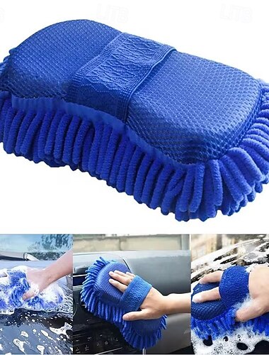  8er-Pack Mikrofaser-Autowaschhandschuhe – 2-in-1-Doppelseiten-Chenilleschwamm mit Handschlaufe, kratzfreies, saugfähiges Waschpad für Autos, LKWs und Wohnmobile, professionelles Detailwerkzeug, blau