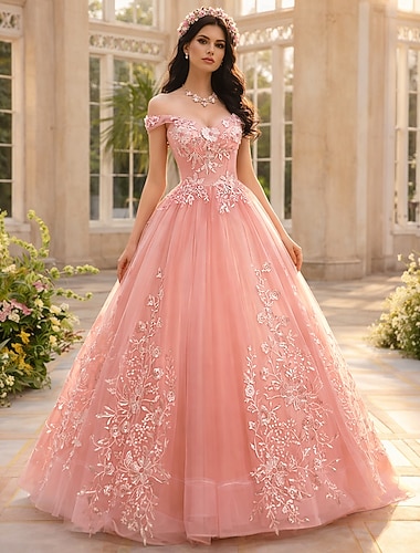  שמלה באורך רצפה לשמלת פרומס שמלות נסיכות נפוחה ללא שרוולים ללא כתפיים הופעה קווין 15 עם אביזרי קריסטלים