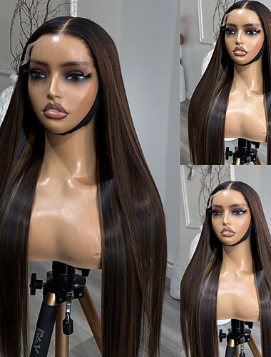  Cabelo Humano Fechamento 5x5 13x4 Lace Front Peruca Parte do meio Cabelo Brasileiro Liso Marrom Natural Peruca 150% 180% Densidade do Cabelo com o cabelo do bebê Cabelo Ombre Riscas Naturais 100