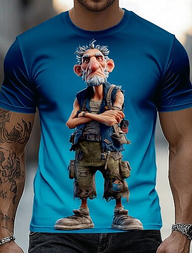  Herr Nyans Gammal man T-shirt Kortärmad T-shirt 3D-tryck Rund hals Skjorta Rolig Ledigt Dagligen Gata Blå Gul Kaki Sommar Vår Kläder S M L XL 2XL 3XL