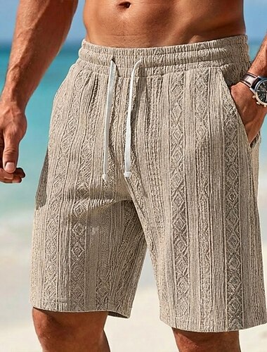  Herr Sommarshorts Beach Shorts Casual shorts Texturerade shorts Jacquard Snörning Elastisk midja Ensfärgat Komfort Andningsfunktion Knelängd Dagligen Utomhus Streetwear Semester Mode Blå Svart