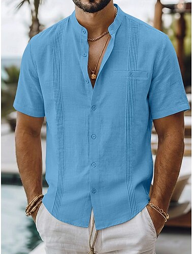  Homme Chemise Chemise en lin Chemise d'été Chemise de Plage Chemise hawaïenne Couleur Unie Occasionnel Quotidien Bleu Jaune foncé Noir bleu marine Manche Courte Col Printemps & Été Été Vêtement Tenue