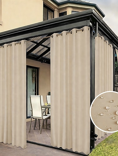  utendørs vanntett gardinpanel beige terrassegardin malje topp personverngardin for pergola lysthus veranda terrasse balkong cabana hage værbestandig