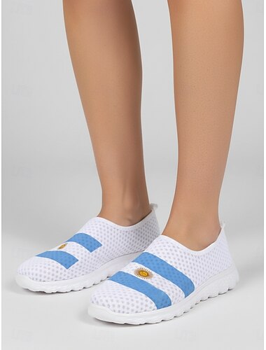  Dames slip-on sneakers met Argentijnse vlag – ademende casual schoenen van mesh voor voetbalfans, wandelen en zomerevenementen.