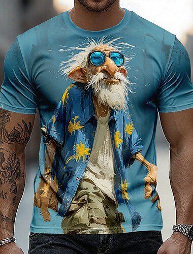  Herr Nyans Gammal man T-shirt Kortärmad T-shirt 3D-tryck Rund hals Skjorta Rolig Ledigt Dagligen Gata Blå Kaki Grå Sommar Vår Kläder S M L XL 2XL 3XL