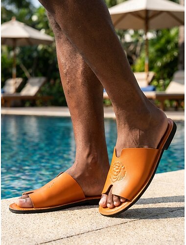  Herre Minimalistisk Daglig Feriested og bassengkant PU Lær Bekvem Slippers Svart Oransje Sommer