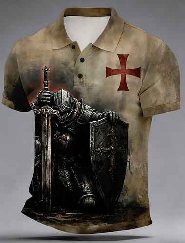  Per uomo Croce Polo Manica Corta Magliette polo Camicie con Colletto Casual All'aperto Abbigliamento quotidiano Stampa 3D Bottoni Estate Primavera Blu Viola Marrone