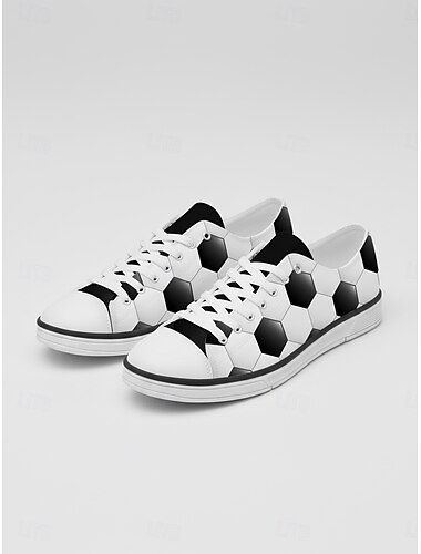  أحذية رياضية قماشية مطبوعة بنقشة كرة القدم للرجال - أحذية كاجوال برباط بنقشة كرة قدم مناسبة ليوم المباراة، والفعاليات الرياضية، وملابس الشارع، والارتداء اليومي