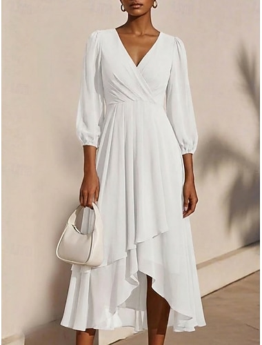  Dames Halflange jurk Chiffon jurk Casual jurk Swingjurk Elegant Modieus Modern Buiten Vakantie Uitgaan Normale pasvorm Effen Lange mouw V-hals blauw Zwart Wit Bordeaux Zomer Lente