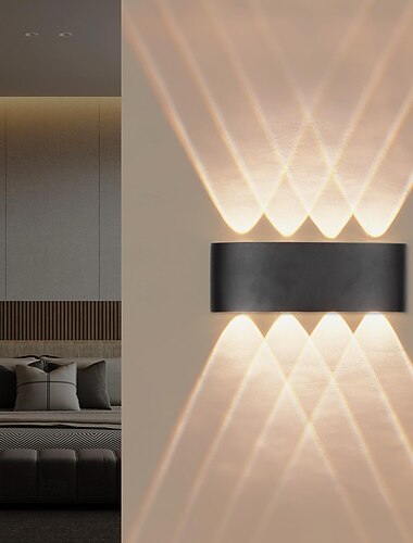  Up-down verlichting voor buiten, IP54 waterdichte buitenwandlamp, moderne LED-wandlamp van 3000K, aluminium LED-wandlamp voor badkamer, tuin, slaapkamer, hal en trap (zwart)
