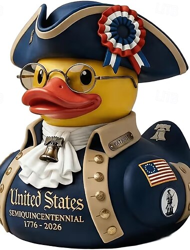  Pato de borracha comemorativo do 250º aniversário dos EUA (1776-2026), lembrança patriótica inspirada em Benjamin Franklin, sino da liberdade e bandeira de 13 estrelas, presente histórico americano.