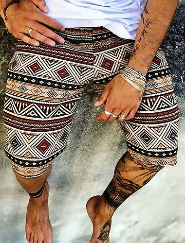  Homme Aztèque Formes Géométriques Tribal Shorts de survêtement Shorts de plage shorts en tissu éponge Taille Moyenne Rétro Vintage Quotidien Vêtements de rue Fête Cordon de serrage Taille Élastique
