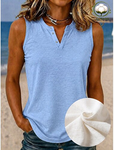  Dames Overhemd Textuur Blouse Zomer tops Effen Stijlvol Klassiek Mouwloos V-hals Henley Normale tops Casual Wit Lichtgroen Licht Paars Licht Blauw Zomer Lente