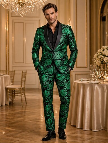  Conjunto Retro Antiguo Años 80 Pantalones Abrigos Larga Caballero Jacquard Floral Disfraz Hombre Mascarada Fiesta Fiesta de Cóctel Adulto Chaqueta Pantalones Todas las Temporadas