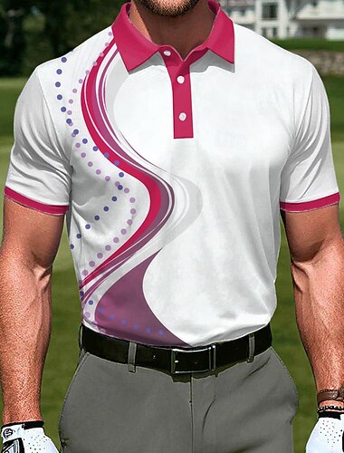  Voor heren Meetkundig Golf Sport Poloshirts Korte mouw Poloshirt Overhemden met kraag Casual Sportkleding Feestdagen 3D-afdrukken Knop Ademend gaas Zomer Lente blauw Rood Groen
