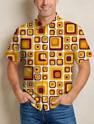  Retro / vintage Hippie 70-talet Skjorta Korta ärmar Hippie Geometrisk Kontor / företag Maskeradkläder Herr musikfestival Fest Dagliga kläder Vuxna Skjorta Vår & sommar