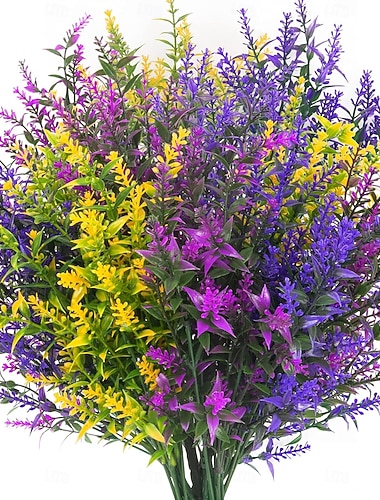  9 svazků umělých květů levandule, venkovní, UV odolné, umělé plastové květiny, umělé plastové keře pro vnitřní, venkovní, okenní, domácí, zahradní dekoraci