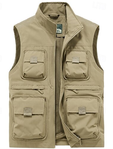 Herren Anglerweste Wanderweste Multifunktionsweste Sommer Frühling Draussen Schnelltrocknend Reißverschlusstasche Multi Pocket Verschleißfestigkeit Weste Arbeit Jagd Angeln Schwarz Armeegrün