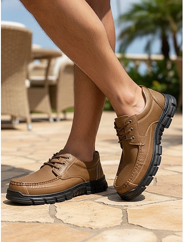  herrebrune casual joggesko med snøring, lette og komfortable tursko, slitesterke utendørssko for utendørsferiesteder, feriereiser, feriesteder og hverdagslig smart fritidsklær