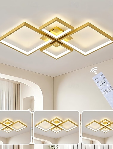  Plafonnier LED moderne à intensité variable avec télécommande, 4 têtes, luminaire d'intérieur en aluminium pour salon, chambre, salle à manger, bureau et cuisine, 110-240 V