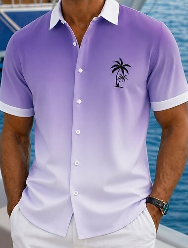 Homme Dégradé de Couleur Cocotier Plantes Tropicales Chemise Chemise hawaïenne Chemises tropicales Manche Courte Hawaïen Resort Vacances à la Plage Été Printemps Col Rabattu Impression 3D Chemises