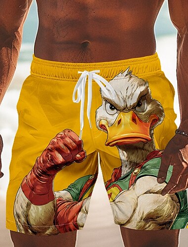  Homme Drôle Canard animaux de dessin animé Maillots de bain Maillots de bain shorts de bain Shorts de Surf Taille Moyenne Hawaïen Vacances à la Plage Poches Latérales doublure en maille Taille