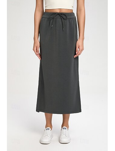  Per donna Gonne da tennis e da golf Casual Midi Vita Alta Gonne Elasticizzato Fitness Grigio grafite Caffè distillato Bianco Primavera