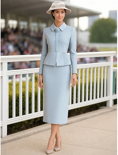  Tubino Colonna Lunghezza Tè Vestito da Festa Abito da Cocktail Abito da invitata a nozze Abito da cerimonia per signora Manica Lunga Colletto a Camicia Elegante Vintage Formale Cocktail party Spandex