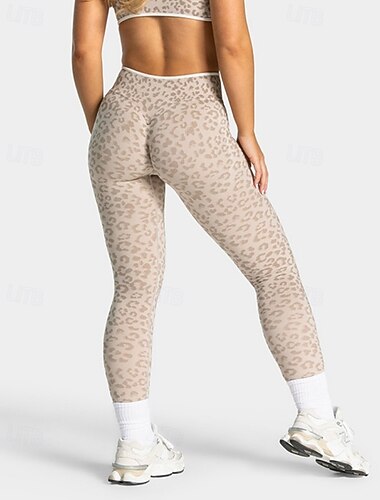  Damen Pilates-Hosen Yogahose Rüschen-PO-Lifting Hohe Taille Fitnesstraining Laufen Fitness Leggings Leopard Silber Schwarz Hellgrau Sport Sportkleidung Hohe Elastizität Enge Passform