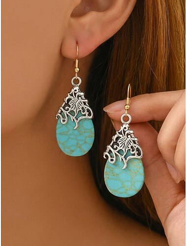 Damesoorbellen in bohemian stijl met turquoise legering, een collectie met hangende en oorstekers in verschillende stijlen, perfect voor strandvakanties, dagelijkse casual outfits, reizen en resorts.