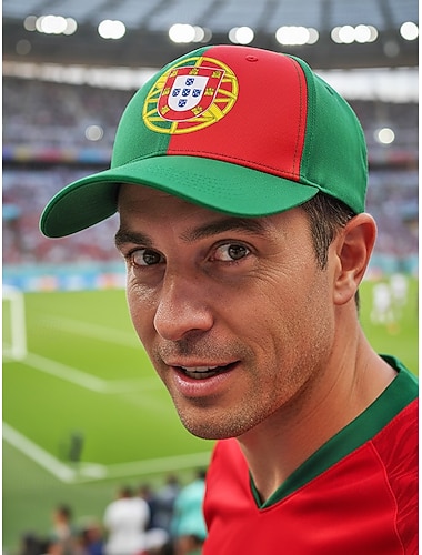  Casquette de baseball homme en polyester aux couleurs du drapeau portugais, taille ajustable, idéale pour les supporters de football, les matchs, les événements sportifs et les activités de plein air au quotidien.