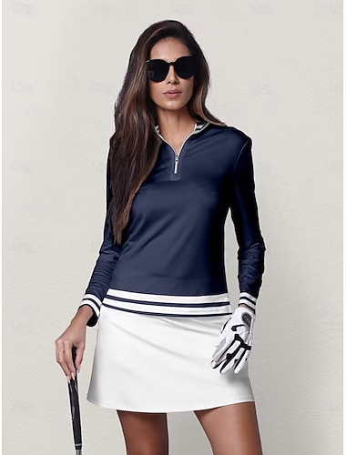  Polo femme bleu lac noir blanc manches longues vêtements femme tenues vêtements