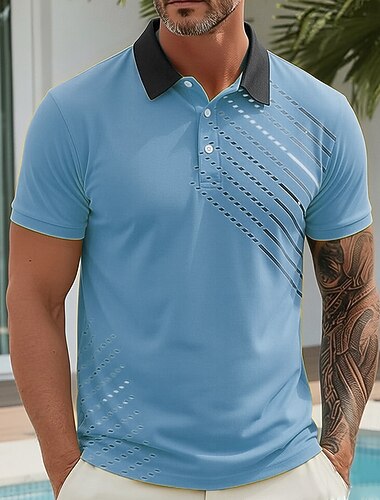  Voor heren Meetkundig Hawaiiaanse poloshirts Korte mouw Poloshirt Overhemden met kraag Casual Sportkleding Vakantiekleding 3D-afdrukken Knop Lente zomer blauw Geel Paars