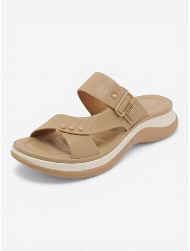  Sandali da donna color cammello con supporto plantare – ciabatte leggere e comode con rivetti &sandali imbottiti con design a fibbia e tomaia testurizzata per camminare e viaggiare &abbigliamento