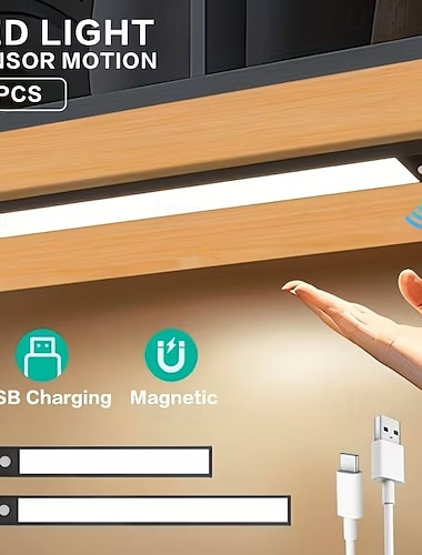  2er-Pack Bewegungsmelder-Nachtlichter im ultradünnen Aluminium-Design mit 3 einstellbaren Farbtemperaturen, USB-Ladefunktion, magnetischer und kabelloser Befestigung für Kleiderschrank, Küche,
