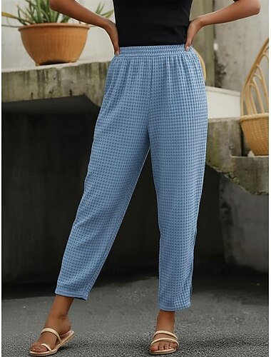  Dames Wafelstof Chinese Vrijetijdsbroek Zomerbroek Vakantie Modieus Streetwear Enkellengte Hoge taille Effen Zak Elastische tailleband Comfortabel Comfort Zacht Rekbaar Dagelijks Buiten Straat Paars