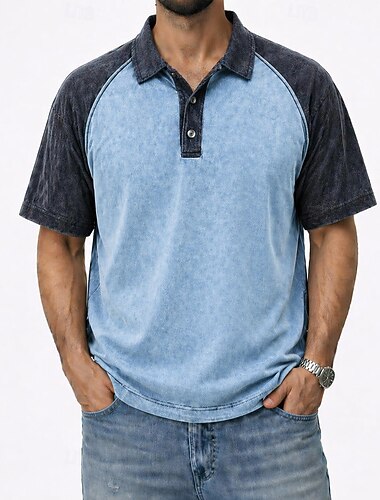  Homme Polo Chemise 100% coton délavée à l'acide Occasionnel Vacances Col Rabattu Manche Courte Mode Basique Couleur Unie Bloc de Couleur Bloc de Couleur Boutons Été Printemps Bleu Violet Marron Vert