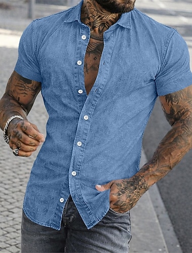  Herre Skjorte Uformell skjorte Skjorte med knapper 100% bomullssyre-vaskeskjorte Lysegrønn Navyblå Lilla Kakifarget Militær Grønn Kortermet عادي Skjortekrage Avslappet Daglig Klær Elegant Mote Fritid