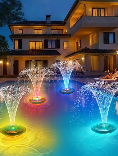  Oppladbar LED-fontenelys for basseng med type-C-effekt, RGB-projeksjonslampe med fjernkontroll, 5 lysmoduser for dam, akvarium, fontene – dekorativ omgivelsesbelysning IP67 vanntett