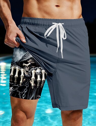  Férfi Koponya Zord kaszás Csontváz Bélelt rövidnadrág 2 az 1-ben úszónadrág Fürdőruhák és fürdőnadrágok Közepes csípő Sötét gótikus stílus Hétköznapi Tengerparti nyaralás Oldalzsebek Compression